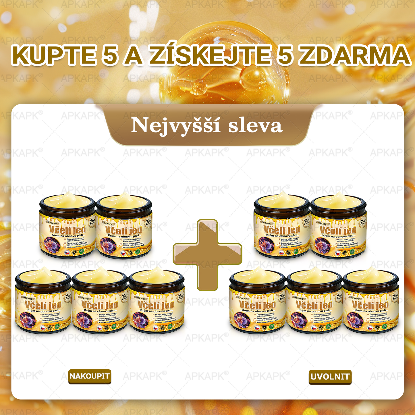 𝖠𝖯𝖪𝖠𝖯𝖪® Krém s včelím jedem na obnovu pokožky 🐝 pomáhá při řešení kožních problémů, jako jsou: vrásky, jizvy, pigmentové skvrny, strie, akné, lupénka, ekzém, kožní léze, podráždění, záněty a další kožní potíže.