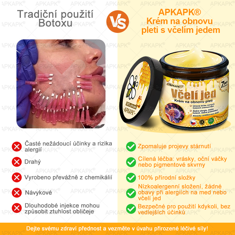✅𝖠𝖯𝖪𝖠𝖯𝖪® Krém s včelím jedem na obnovu pokožky 🐝 pomáhá při řešení kožních problémů, jako jsou: vrásky, jizvy, pigmentové skvrny, strie, akné, lupénka, ekzém, kožní léze, podráždění, záněty a další kožní potíže.